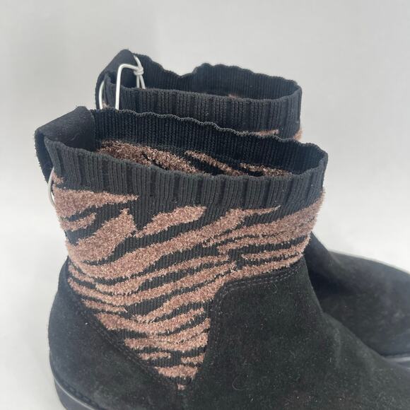 ANDRE ASSOUS Sock Boot Size 7 Sara Black Zebra Print NEW Leather Lug Sole NWOT - Picture 2 of 13